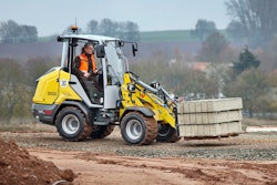 Wacker Neuson WL28 wheel loader carrying a pallet