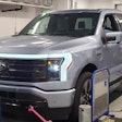 silver Ford F-150 Lightning in factory