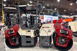 Dynapac CC2200 VI tandem-drum vibratory asphalt compactor side view displayed ConExpo 2023