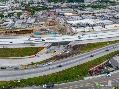 Rendering of the six temporary lanes to reopen I-95 in Philadelphia with permanent lanes being built on the outside