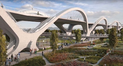 rendering of LA Sixth Street Viaduct park beneath
