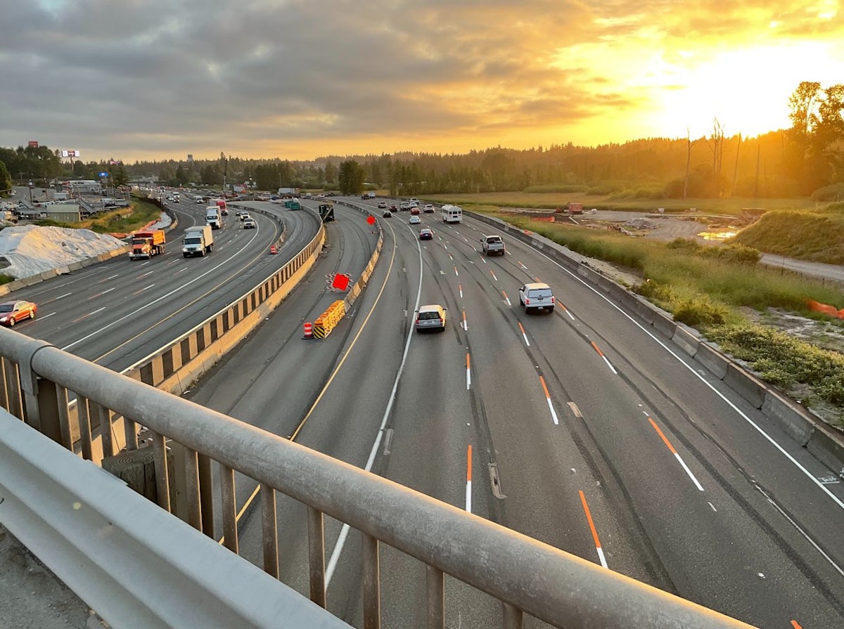 Orange stripes on I5 Washington project added to protect workers