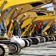 Excavators in a row