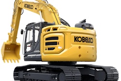 Kobelco SK380SRLC-7 excavator studio shot rear angle white background