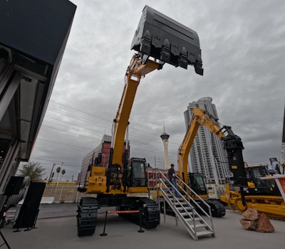 LiuGong 995F Excavator at ConExpo 2023 with bucket raised