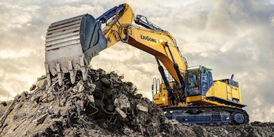 LiuGong 995F excavator on dirt hill digging