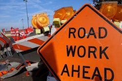 Road work ahead sign stock image
