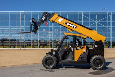 SANY STH634A Telehandler in front of glass building