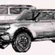 gray conceptual drawings of Volkswagen electric Scout pickup and SUV prototypes