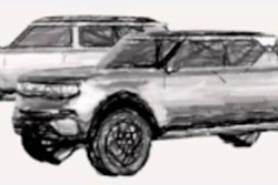 Screenshot of conceptual renderings of the electric Scout SUV and pickup shown recently at the Volkswagen Group Capital Markets Day in Hockenheimring, Germany.