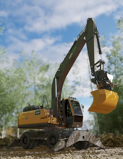 Wheeled Excavator with Quick Coupler, Tilt Rotator and Grading Bucket