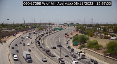 traffic camera image of site of truck crash US 60 in Tempe Arizona