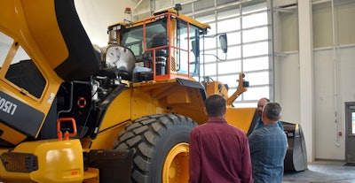 wheel loader in service bay