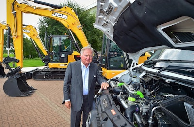 JCB Chairman Lord Bamford with Hydrogen-Powered Van and Excavators.