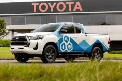 blue and white toyota hydrogen fuel cell pickup prototype