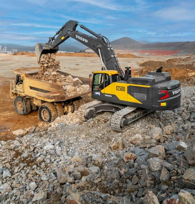 Volvo EC500 Excavator in rock quarry