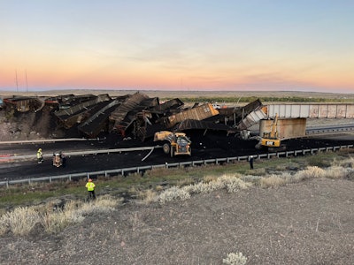 BNSF train derailment collapsed rail bridge over I-25 near Pueblo Colorado