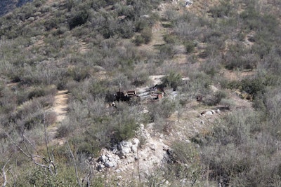 aerial view 1919 Best 25 tractor as found on hill in simi valley