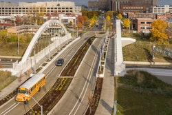 aerial view of new Second Avenue Bridge Detroit