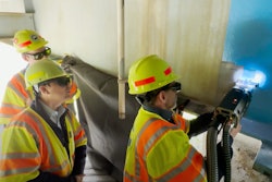 Adapt Laser being used to remove blue paint from bridge beam connecticut