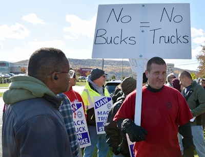 Striking UAW members at Mack facilities