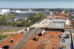 aerial shot construction on I-85 Business bridge over Buffington Road in Spartanburg