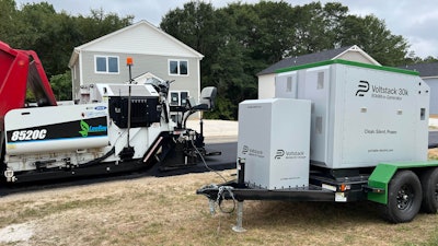 Through a partnership, LeeBoy is using Portable Electric’s Volstack 30k E-charger to provide an emissions-free onsite charging solution for the 8520C E-Paver or other electrified equipment.
