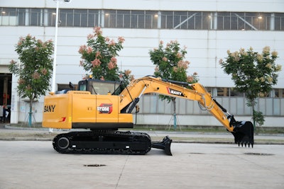 SY135C Sany excavator in parking lot in front of building