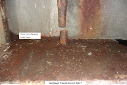photo of sheared steel anchor rod on Washington Bridge Rhode Island