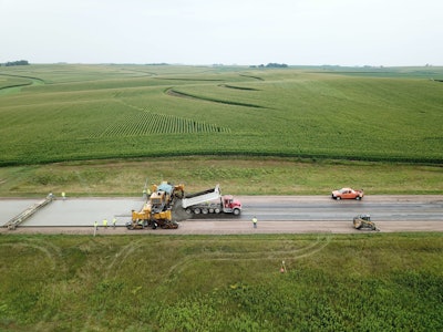 concrete paving crew concrete overlay Iowa Highway 3
