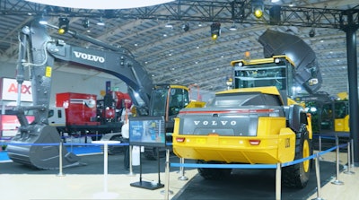 Volvo CE products displayed at the Excon trade fair in December 2023
