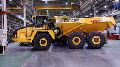 A Komatsu HM400-5 articulated haul truck, recently produced at the company’s Chattanooga Manufacturing Operation