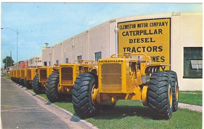 old postcard showing Cat DW6s lined up in front of Clewiston Motor Co