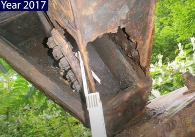 corrosion on leg of Fern hollow Bridge
