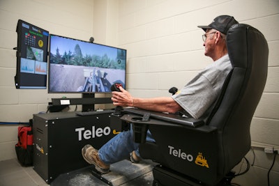 Once outfitted with Teleo’s retrofit kit, the machines are supervised by an operator sitting in a central command center rather than in the cab of the machine on site. Multiple machines can be operated from one station.