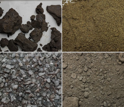 four photos of rock gravel sand