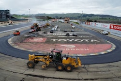 Sonoma Raceway repaving machinery on curve in track