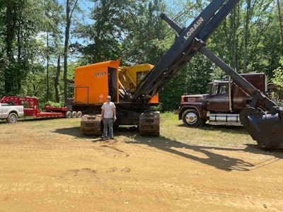 sam descutner with newly painted 1950 lorain 820 cable shovel