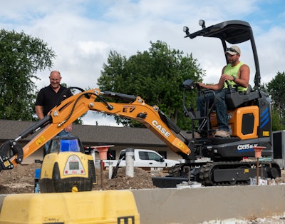 Case CX15EV electric mini excavator being delivered to a customer