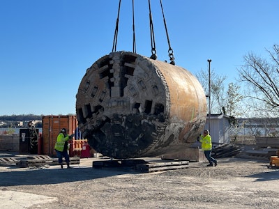 tunnel boring machine hazel raised and put into place