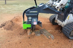 Loftness 24SG Stump Ax stump grinder attachment on a CTL