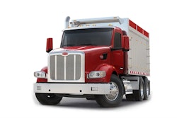 red peterbilt 567 dump truck white backgorund