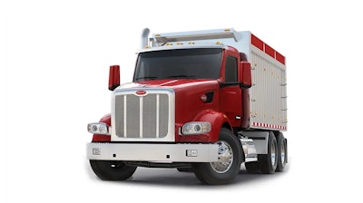 red peterbilt 567 dump truck white backgorund