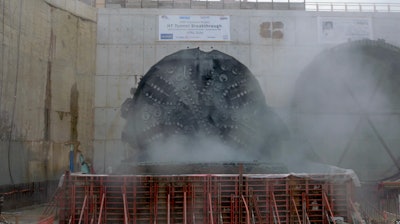 screen shot of vdot video of tunnel boring machine mary breaking through wall