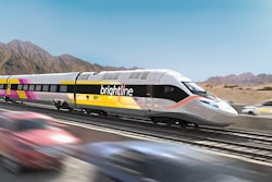 rendering brightline high speed train on highway