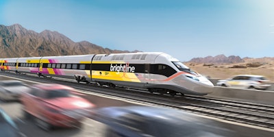 rendering brightline high speed train on highway