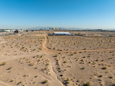 aerial shot of Las Vegas high speed rail station location in desert