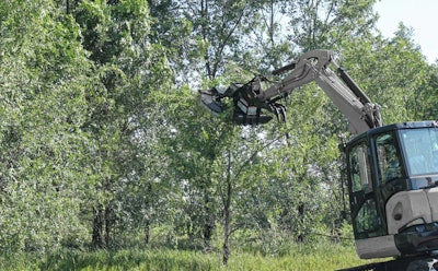 Virnig X30 Mini Excavator Rotary Brush Cutter cutting tree
