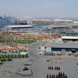 farm and construction equipment lined up at Baltimore port