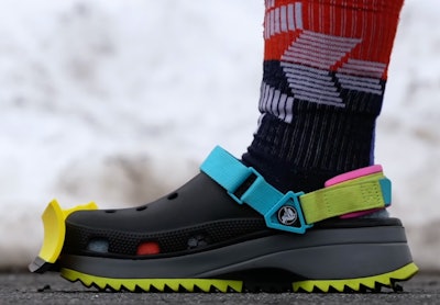 crocks with tiny snowplows on toe